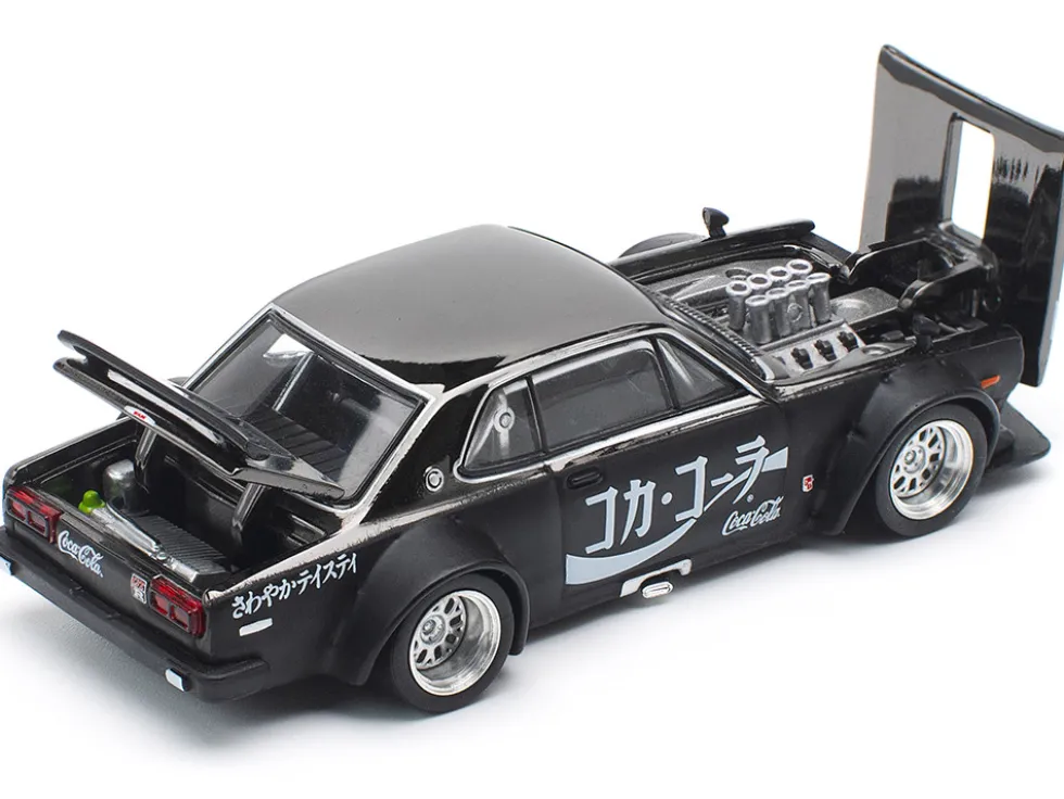 Skyline GT-R V8 Drift "Hakosuka" RHD (Right Hand Drive) "Coca-Cola" Black 1/64 Diecast Model Car by Pop Race