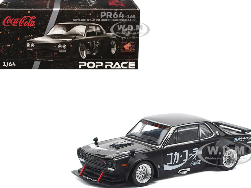 Skyline GT-R V8 Drift "Hakosuka" RHD (Right Hand Drive) "Coca-Cola" Black 1/64 Diecast Model Car by Pop Race