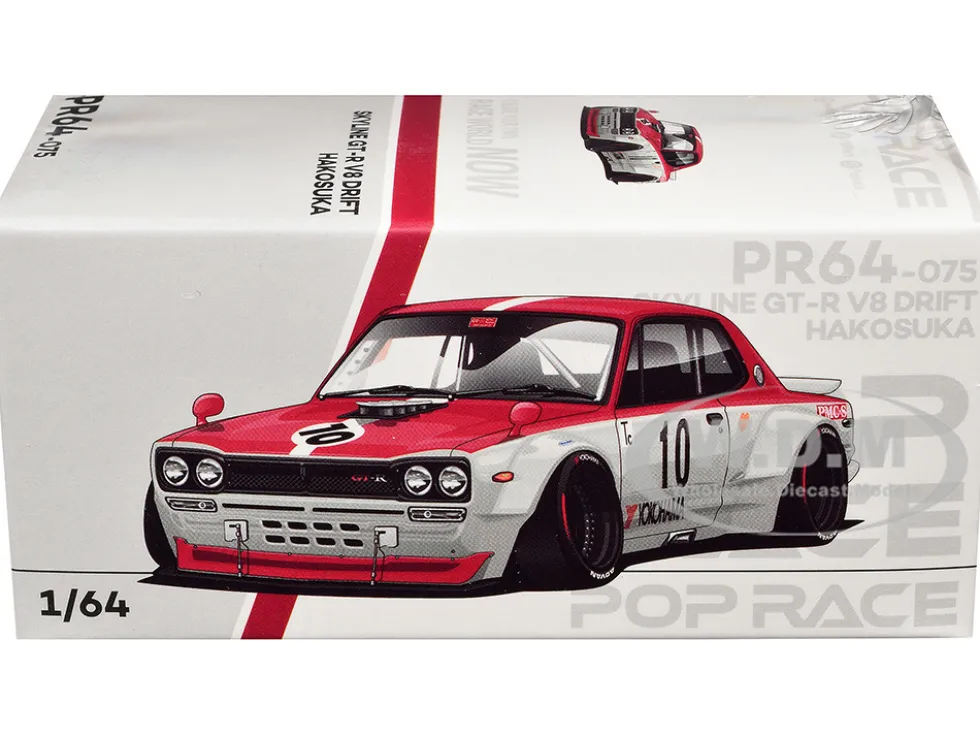 Skyline GT-R V8 Drift "Hakosuka" RHD (Right Hand Drive) #10 "Watanabe" Red and Cream 1/64 Diecast Model Car by Pop Race