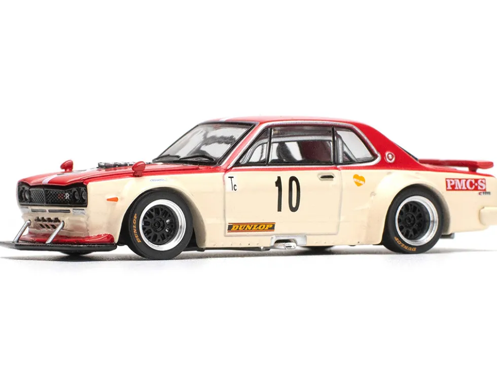 Skyline GT-R V8 Drift "Hakosuka" RHD (Right Hand Drive) #10 "Watanabe" Red and Cream 1/64 Diecast Model Car by Pop Race