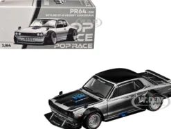Skyline GT-R V8 Drift "Hakosuka" RHD (Right Hand Drive) Silver Chrome with Black Hood and Top 1/64 Diecast Model Car by Pop Race
