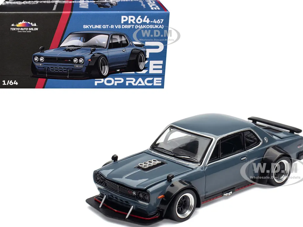 Skyline GT-R V8 Drift "Hakosuka" RHD (Right Hand Drive) Gray "Tokyo Auto Salon Hong Kong 2025" Special Edition 1/64 Diecast Model Car by Pop Race