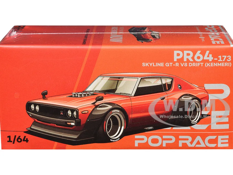 Skyline GT-R V8 Drift "Kenmeri" RHD (Right Hand Drive) Orange Metallic 1/64 Diecast Model Car by Pop Race