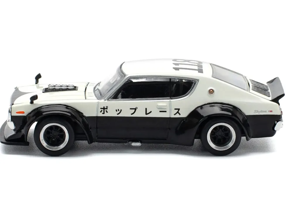 Skyline KPGC110 "Kenmeri" RHD (Right Hand Drive) "Japan National Police Agency Livery" Black and White 1/64 Diecast Model Car by Pop Race