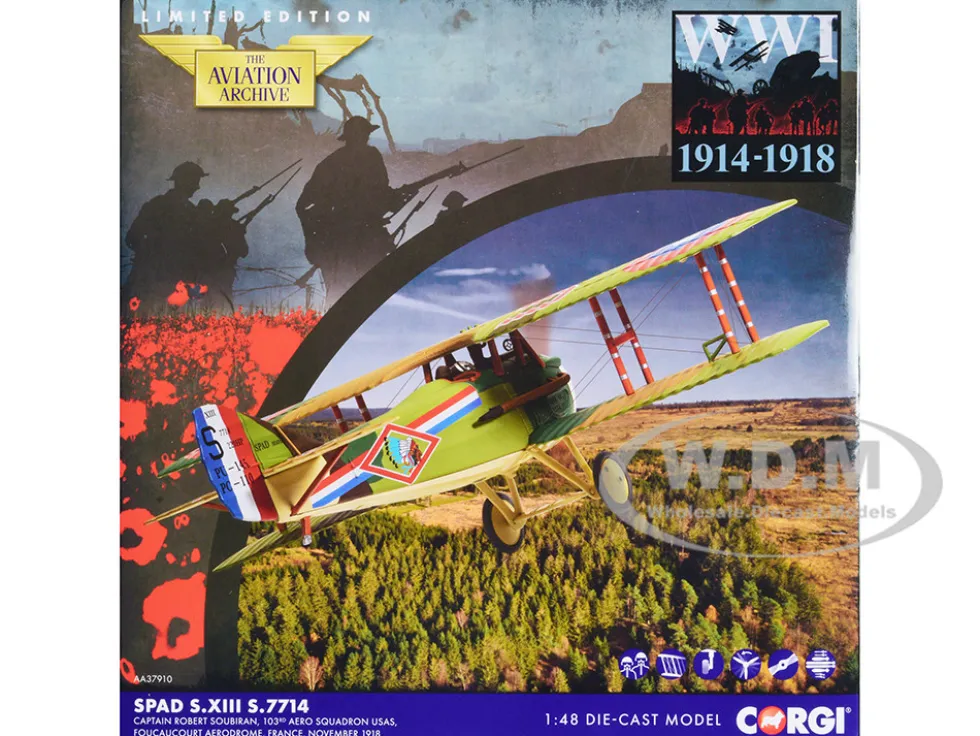 SPAD S.XIII Aircraft Captain Robert Soubiran 103rd Aero Squadron USAS Foucaucourt Aerodrome France 1918 United States Army Air Service The Aviation Archive Series 1/48 Diecast Model Corgi AA37910