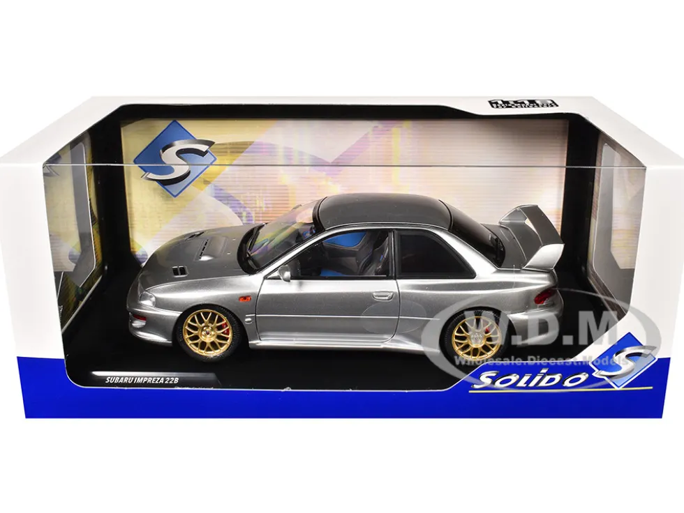 1998 Subaru Impreza 22B RHD (Right Hand Drive) Silver Metallic with Gold Wheels 1/18 Diecast Model Car by Solido