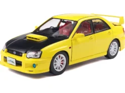 2003 Subaru Impreza WRX STI RHD (Right Hand Drive) Yellow with Carbon Hood 1/18 Diecast Model Car by Solido