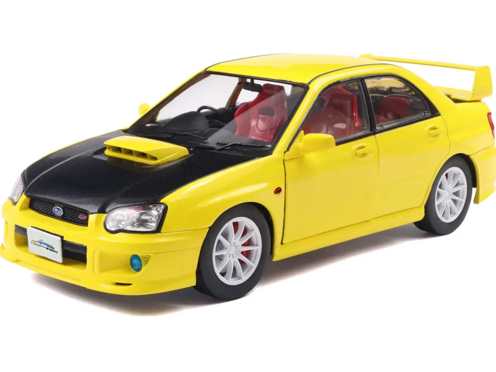 2003 Subaru Impreza WRX STI RHD (Right Hand Drive) Yellow with Carbon Hood 1/18 Diecast Model Car by Solido
