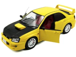 2003 Subaru Impreza WRX STI RHD (Right Hand Drive) Yellow with Carbon Hood 1/18 Diecast Model Car by Solido