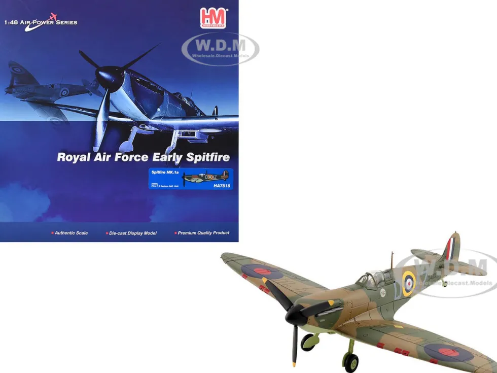 Supermarine Spitfire Mk.1a Fighter Aircraft "X4009, Flight Lieutenant P.C. Hughes" (1940) British Royal Air Force "Air Power Series" 1/48 Diecast Model by Hobby Master