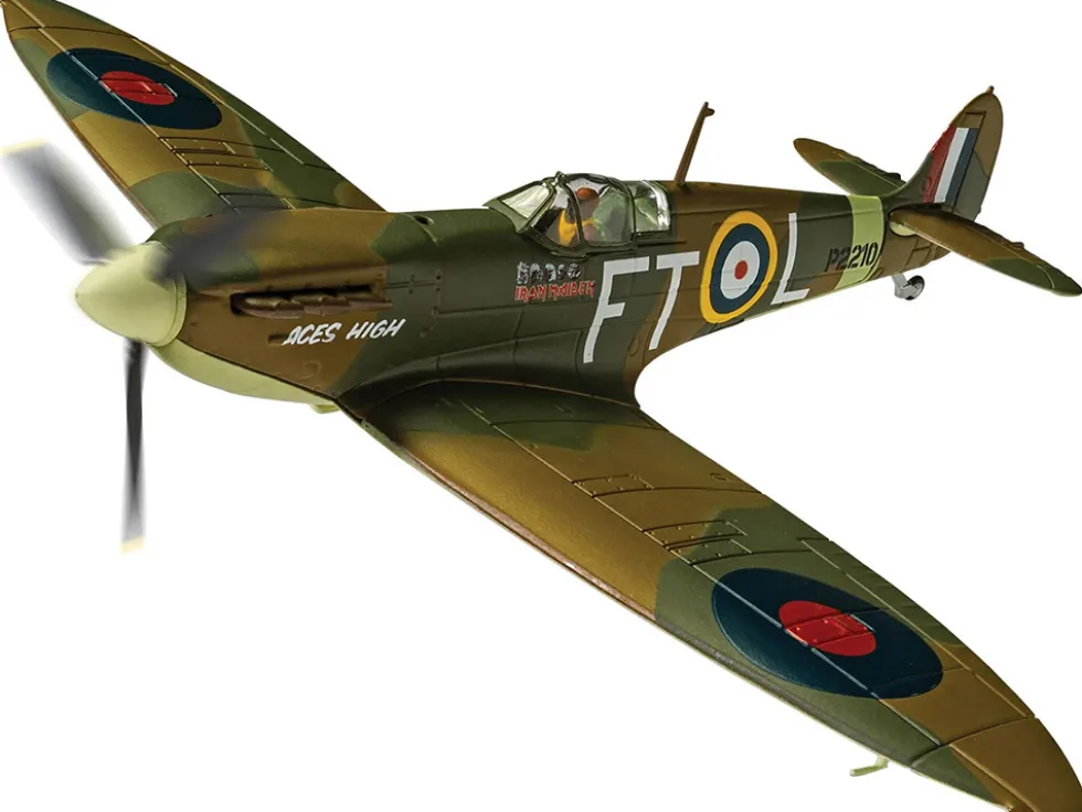 Supermarine Spitfire Mk.II Fighter Aircraft "Iron Maiden 'Aces High'" Green Camouflage with Graphics 1/72 Diecast Model by Corgi
