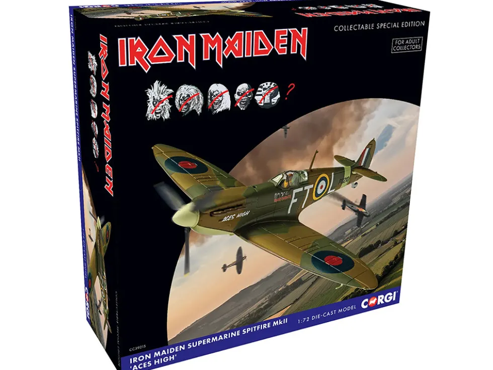 Supermarine Spitfire Mk.II Fighter Aircraft "Iron Maiden 'Aces High'" Green Camouflage with Graphics 1/72 Diecast Model by Corgi