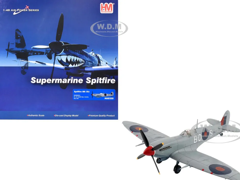 Supermarine Spitfire Mk IXc Fighter Aircraft "MA466, BQ-S, No. 451 Squadron, Corsica" (1944) Royal Australian Air Force "Air Power Series" 1/48 Diecast Model by Hobby Master