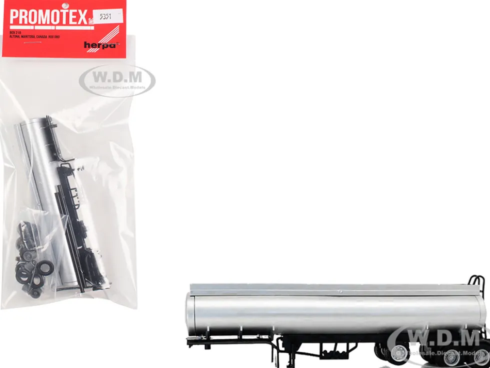 Tag-Axle Elliptical Tanker Trailer Silver 1/87 (HO) Plastic Model by Promotex
