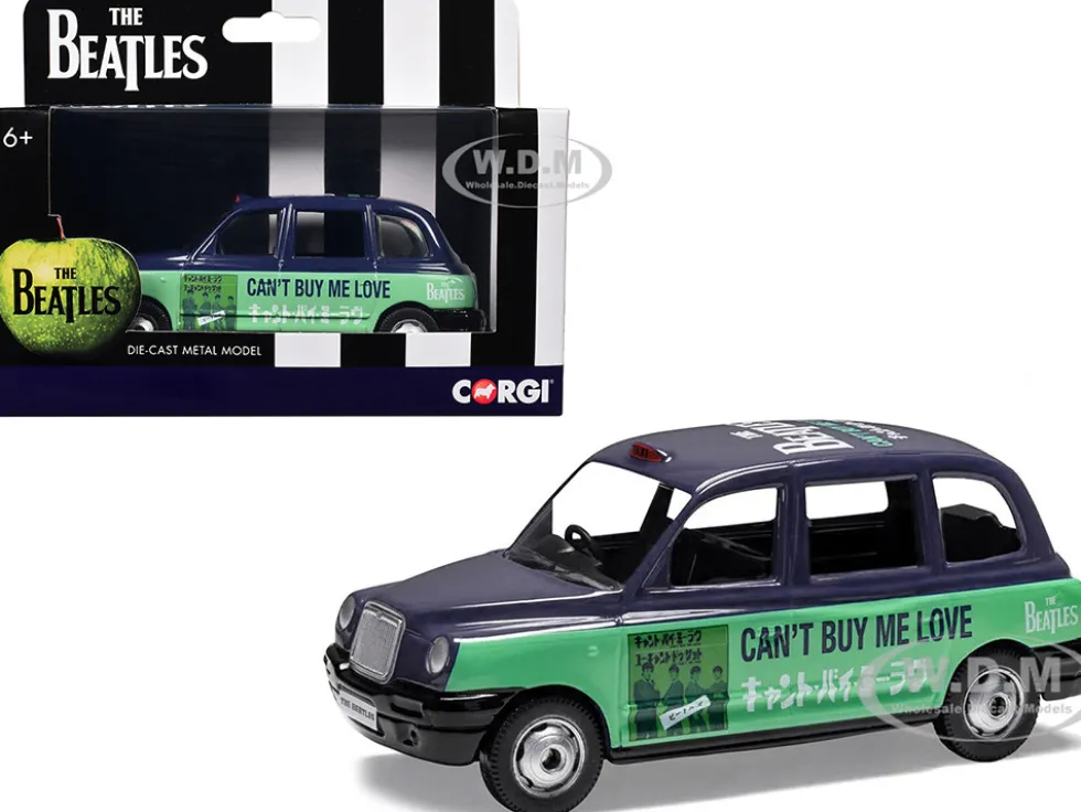 The Beatles London Taxi RHD (Right Hand Drive) "Can't Buy Me Love" Blue and Green with Graphics Diecast Model Car by Corgi