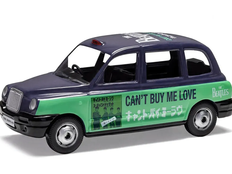 The Beatles London Taxi RHD (Right Hand Drive) "Can't Buy Me Love" Blue and Green with Graphics Diecast Model Car by Corgi