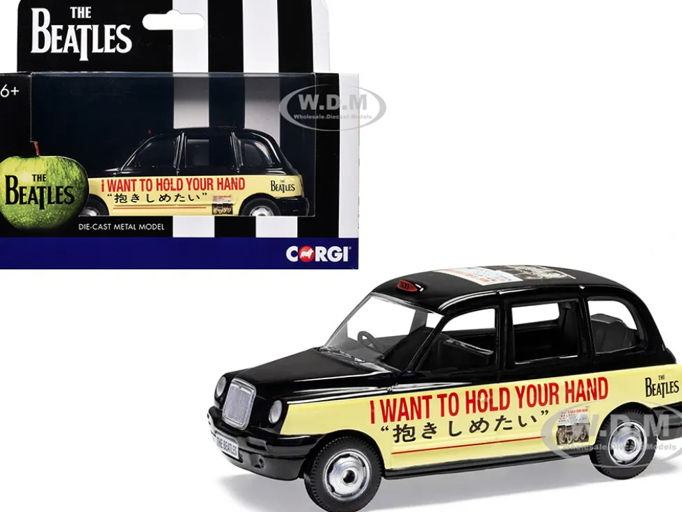 The Beatles London Taxi RHD (Right Hand Drive) "I Want To Hold Your Hand" Black and Cream with Graphics Diecast Model Car by Corgi