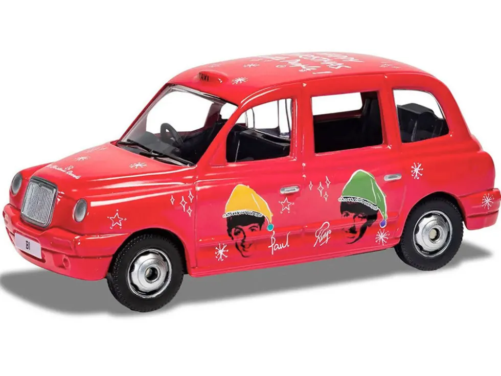 The Beatles London Taxi RHD (Right Hand Drive) "Christmas Taxi" Red with Graphics Diecast Model Car by Corgi