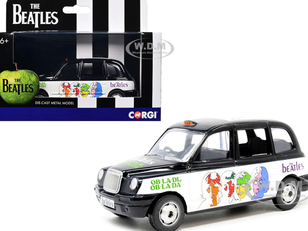 The Beatles London Taxi RHD (Right Hand Drive) "Ob-La-Di, Ob-La-Da" Black and White with Graphics Diecast Model Car by Corgi