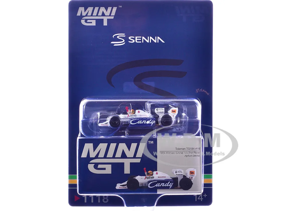 Toleman TG184 #19 Ayrton Senna 2nd Place Formula One F1 "Monaco GP" (1984) with Driver Figure Limited Edition 1/64 Diecast Model Car by Mini GT