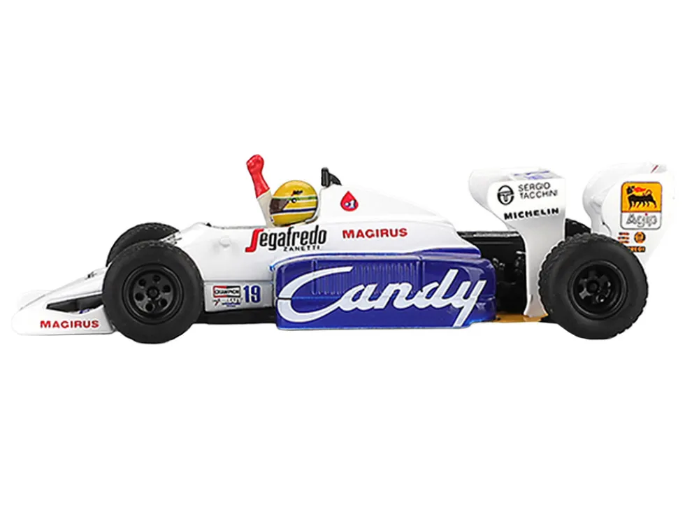 Toleman TG184 #19 Ayrton Senna 2nd Place Formula One F1 "Monaco GP" (1984) with Driver Figure Limited Edition 1/64 Diecast Model Car by Mini GT