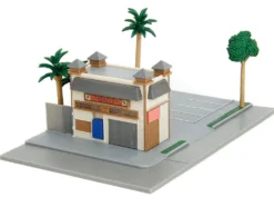 Toretto Cafe Diorama with Mitsubishi Eclipse Green and Ford F-150 SVT Lightning Red 