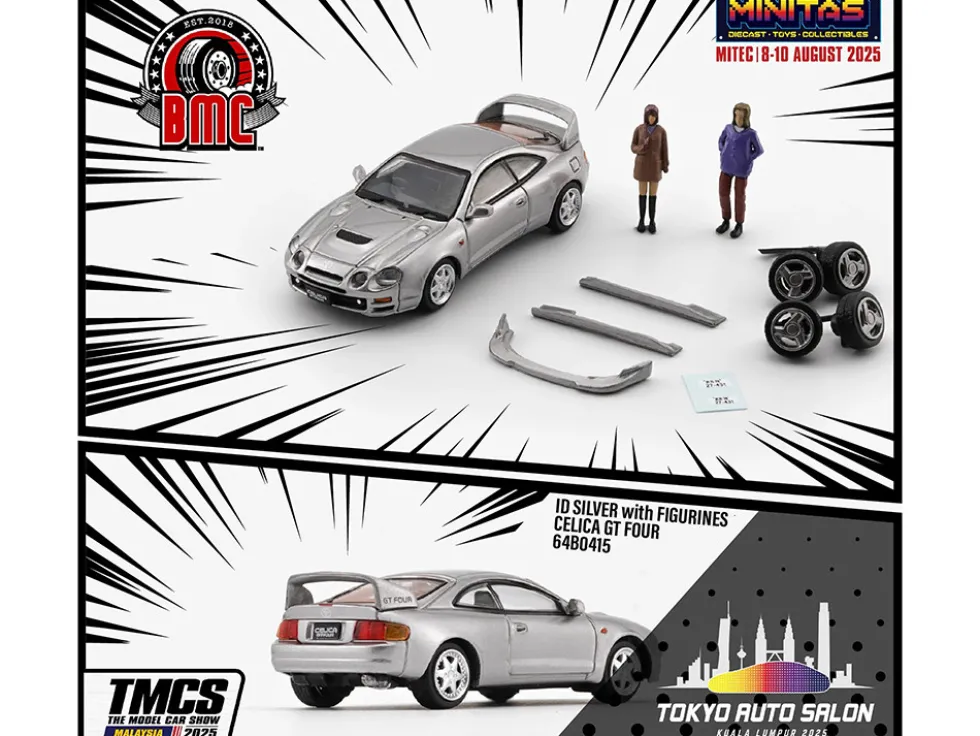 Toyota Celica GT-Four RHD (Right Hand Drive) ID Silver Metallic with 2 Figures and Accessories 1/64 Diecast Model Car by BM Creations