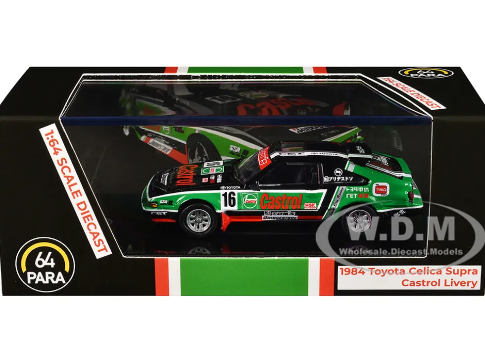 1984 Toyota Celica Supra #16 "Castrol Livery" Black and Green with Graphics 1/64 Diecast Model Car by Paragon Models