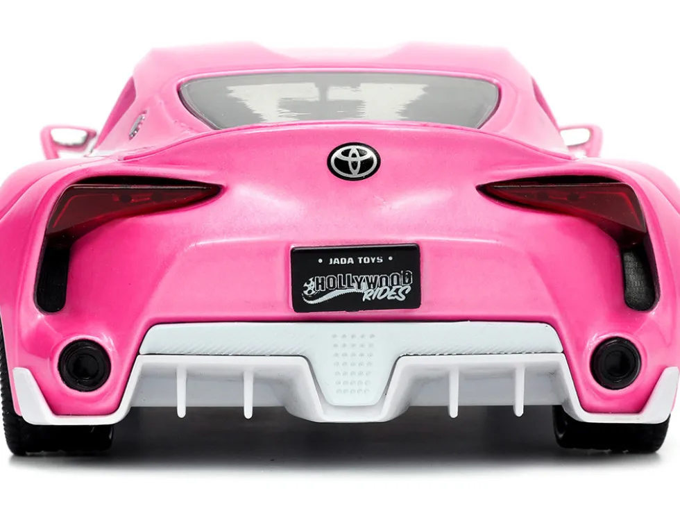 Toyota FT-1 Concept Pink Metallic and Pink Ranger Diecast Figurine Power Rangers Hollywood Rides Series 1/24 Diecast Model Car Jada 33224