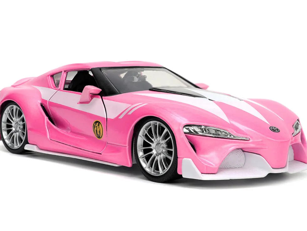 Toyota FT-1 Concept Pink Metallic and Pink Ranger Diecast Figurine Power Rangers Hollywood Rides Series 1/24 Diecast Model Car Jada 33224