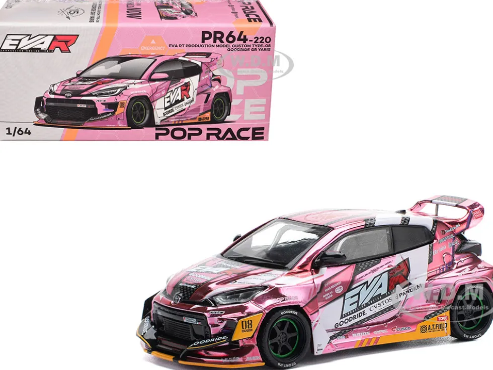 Toyota Goodride GR Yaris RHD (Right Hand Drive) "EVA RT Production Model-08" Pink Metallic with Graphics 1/64 Diecast Model Car by Pop Race