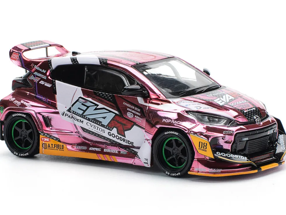 Toyota Goodride GR Yaris RHD (Right Hand Drive) "EVA RT Production Model-08" Pink Metallic with Graphics 1/64 Diecast Model Car by Pop Race