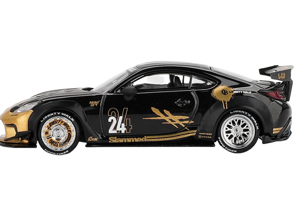 Toyota GR86 "LB-Nation - Liberty Walk" #24 Black with Carbon Hood and Gold Graphics Limited Edition 1/64 Diecast Model Car by Mini GT