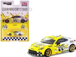 Toyota GR86 RHD (Right Hand Drive) "MoonEyes" White with Yellow Flames and Graphics "Global64" Series 1/64 Diecast Model by Tarmac Works