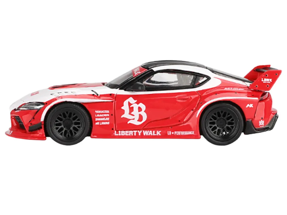Toyota GR Supra "LB-Works" Red with White Stripes and Black Top Limited Edition 1/64 Diecast Model Car by Mini GT