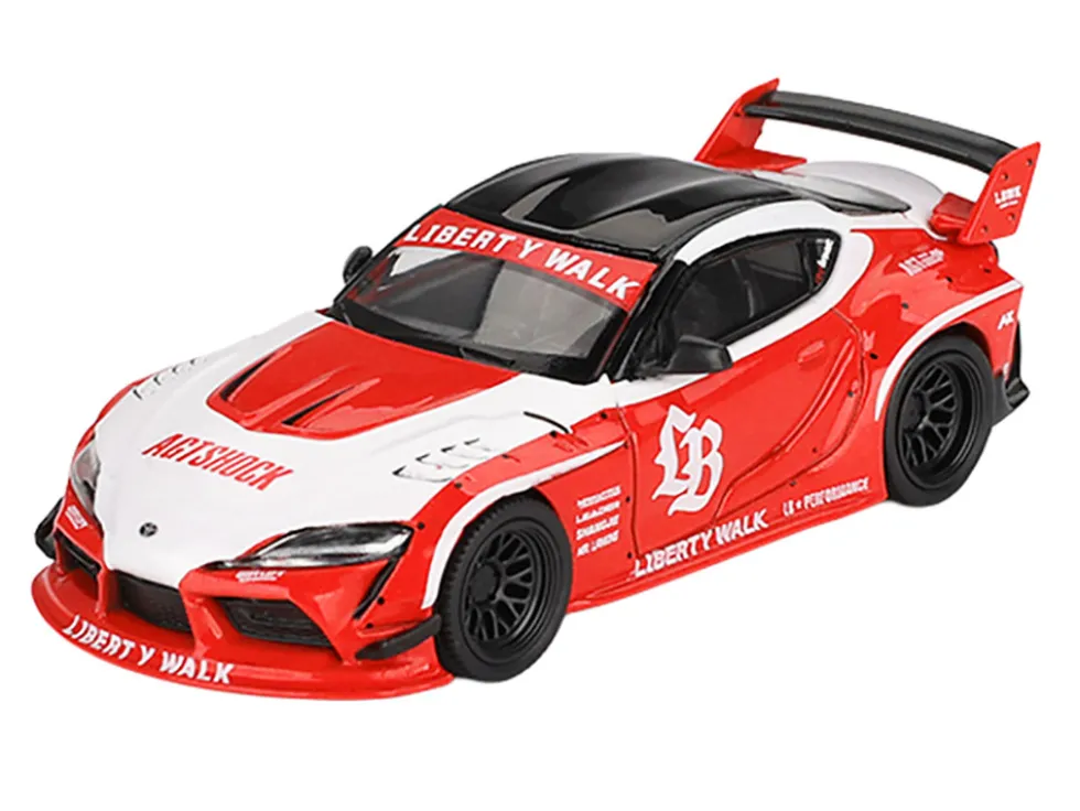 Toyota GR Supra "LB-Works" Red with White Stripes and Black Top Limited Edition 1/64 Diecast Model Car by Mini GT
