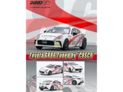 Toyota GR86 Tuned by "CUSCO" RHD (Right Hand Drive) White with Red and Gray Stripes 1/64 Diecast Model Car by Inno Models