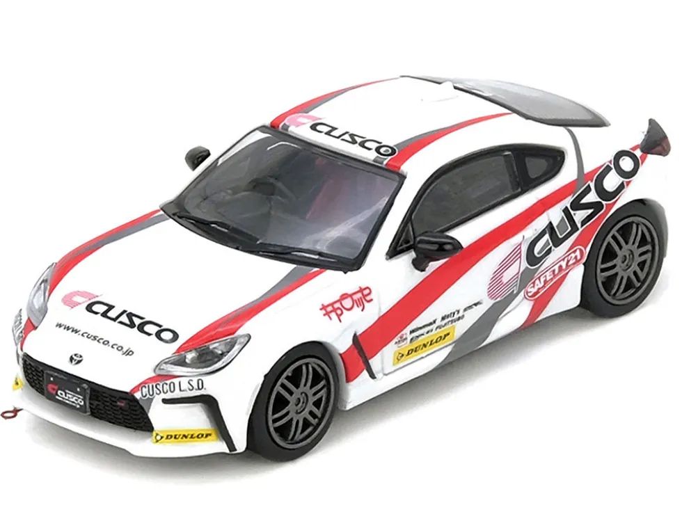 Toyota GR86 Tuned by "CUSCO" RHD (Right Hand Drive) White with Red and Gray Stripes 1/64 Diecast Model Car by Inno Models
