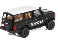 Toyota Land Cruiser (J76) Black with Silver Metallic Top 1/64 Diecast Model Car by GCD