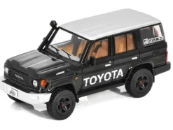Toyota Land Cruiser (J76) Black with Silver Metallic Top 1/64 Diecast Model Car by GCD