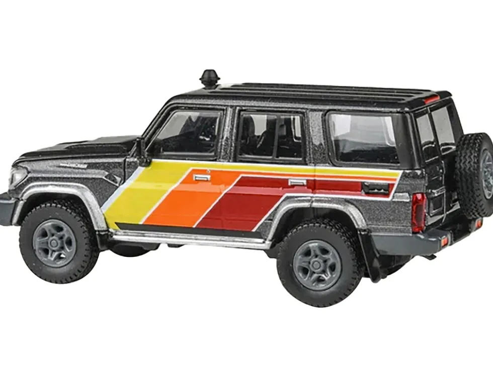 2014 Toyota Land Cruiser LC76 "TRD Livery" Gray Metallic with Stripes 1/64 Diecast Model Car by Paragon Models