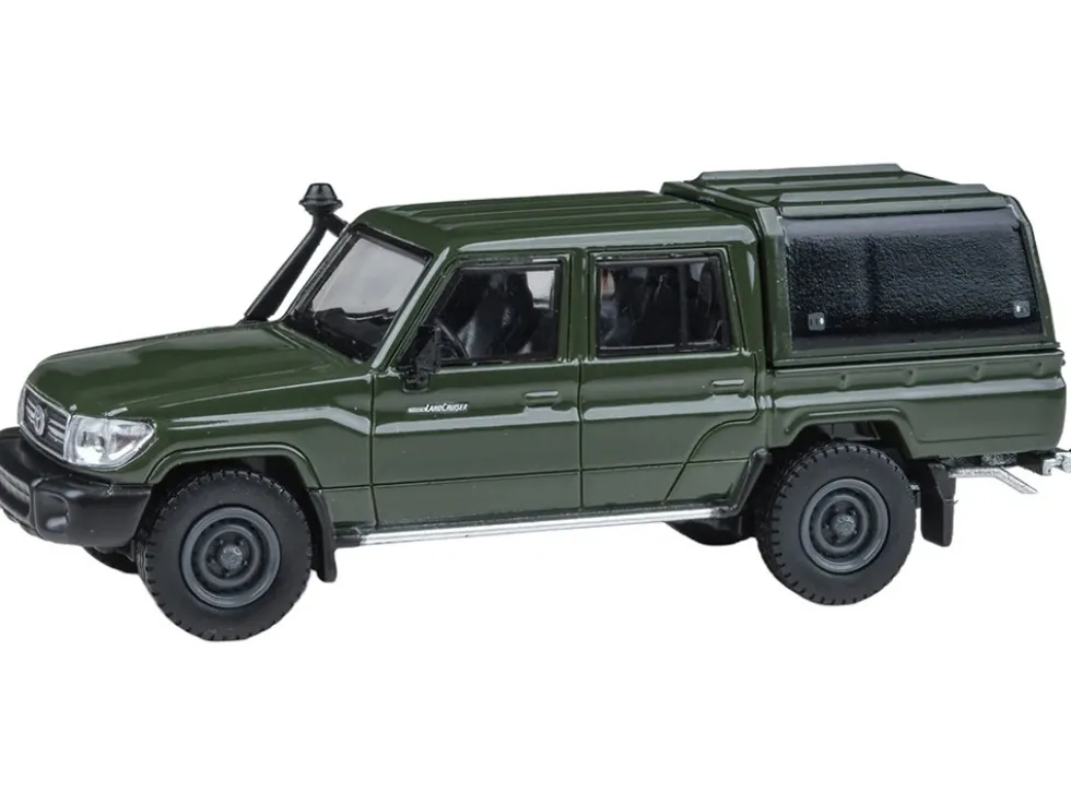 2014 Toyota Land Cruiser LC 79 with Camper Shell Military Green 1/64 Diecast Model Car by Paragon Models