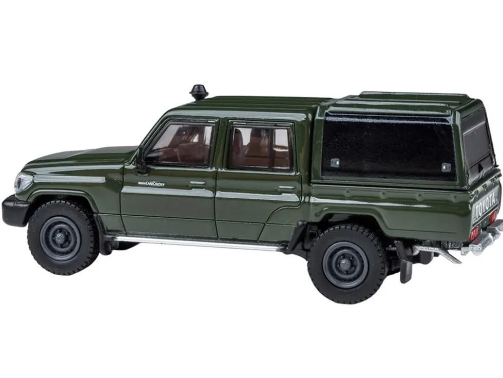 2014 Toyota Land Cruiser LC 79 with Camper Shell Military Green 1/64 Diecast Model Car by Paragon Models