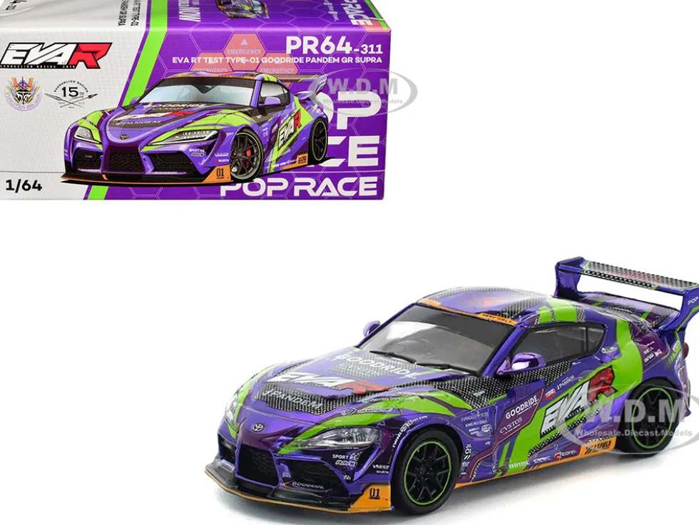Toyota Pandem GR Supra RHD (Right Hand Drive) "EVA RT Test Type-01 GoodRide" Purple Metallic with Graphics 1/64 Diecast Model Car by Pop Race