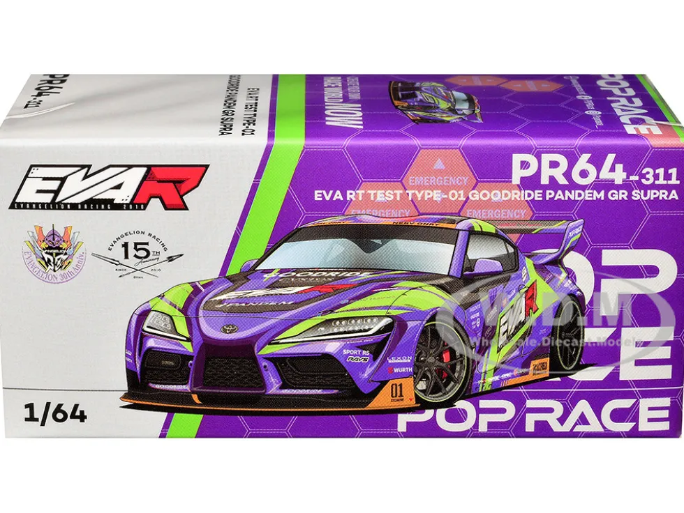 Toyota Pandem GR Supra RHD (Right Hand Drive) "EVA RT Test Type-01 GoodRide" Purple Metallic with Graphics 1/64 Diecast Model Car by Pop Race