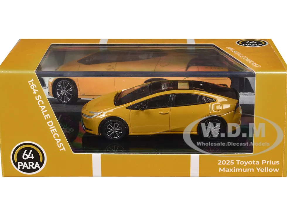 2023 Toyota Prius Maximum Yellow with Black Top and Sun Roof 1/64 Diecast Model Car by Paragon Models