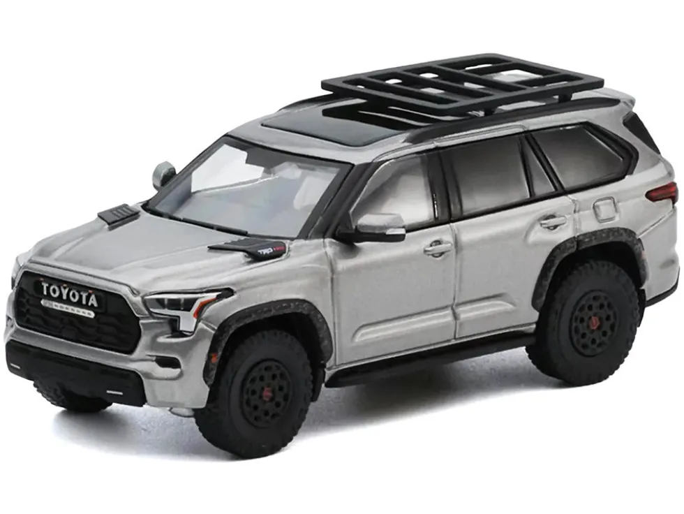 Toyota Sequoia TRD PRO Silver Metallic with Roof Rack 1/64 Diecast Model Car by GCD