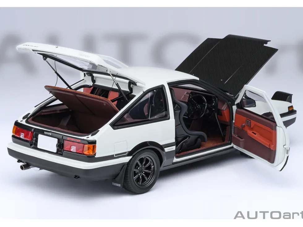 Toyota Sprinter Trueno (AE86) RHD (Right Hand Drive) "Project D Final Version" White with Carbon Hood "Initial D" (1995-2013) TV Series "30th Anniversary" 1/18 Model Car by Autoart