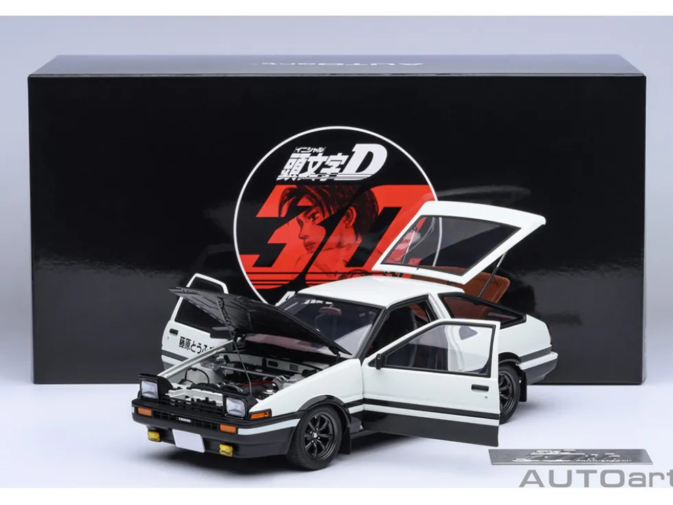 Toyota Sprinter Trueno (AE86) RHD (Right Hand Drive) "Project D Final Version" White with Carbon Hood "Initial D" (1995-2013) TV Series "30th Anniversary" 1/18 Model Car by Autoart