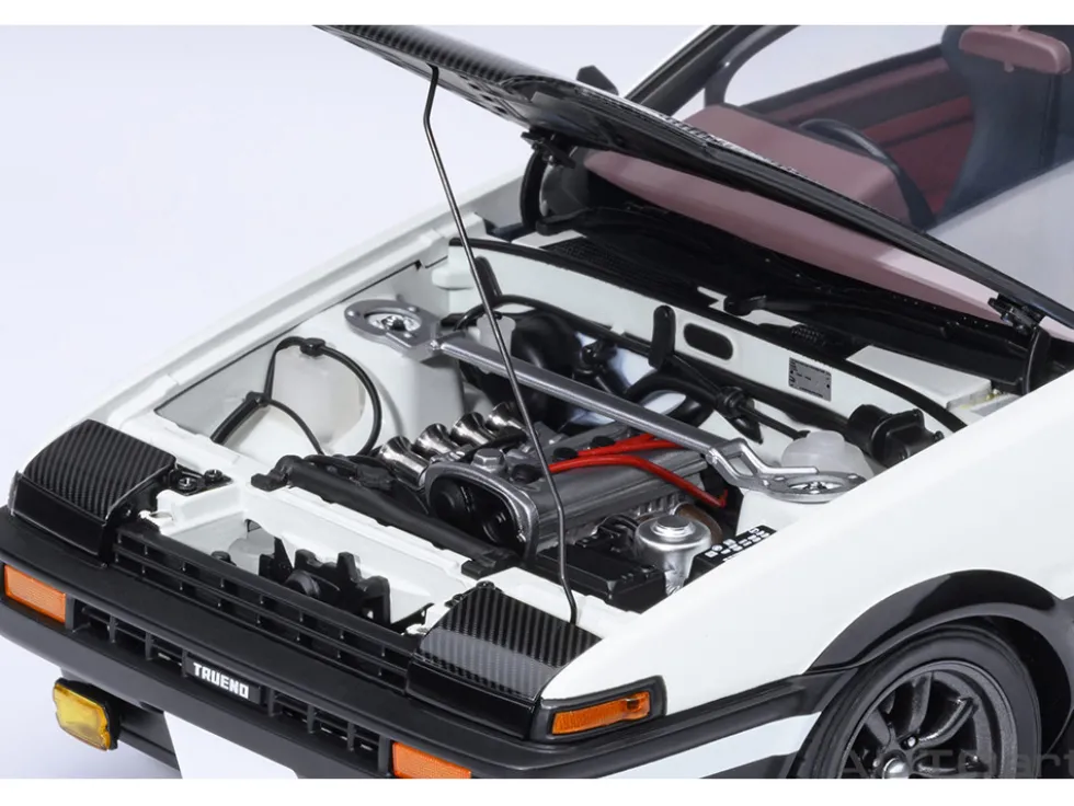 Toyota Sprinter Trueno (AE86) RHD (Right Hand Drive) "Project D Final Version" White with Carbon Hood "Initial D" (1995-2013) TV Series "30th Anniversary" 1/18 Model Car by Autoart